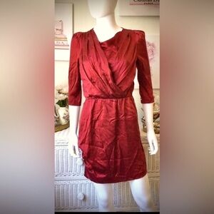 Amour Vert 100% Silk Ruched dress in Burgundy Red color XS NWT